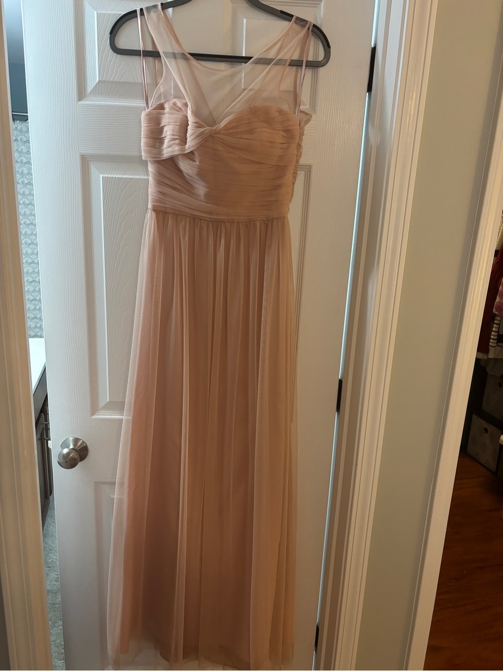 Amsale Sheer Illusion Strap Maxi Dress in Blush Nude